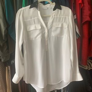 Long NY & Co. top with leather looking collar!